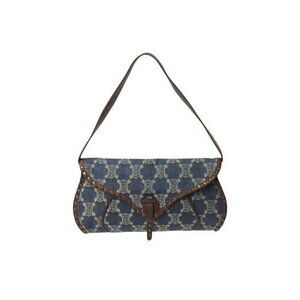 Celine Shoulder Bag Blue Brown Canvas Leather